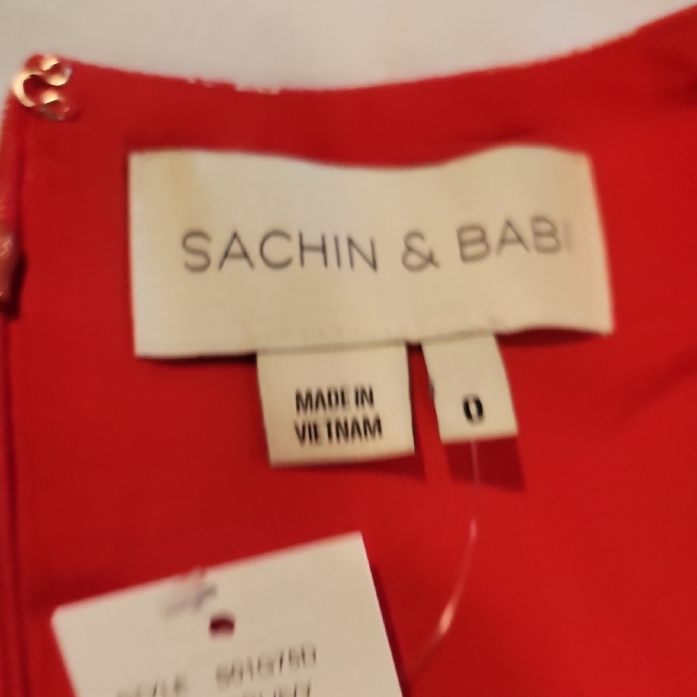 Sachin + Babi Coral-Red Floral Asymmetrical Wrap Dress - Picture 5 of 13